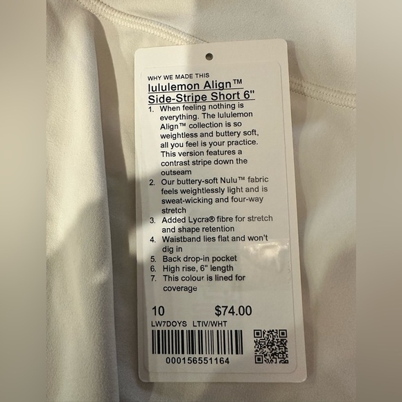 Lululemon🍋Align Side Stripe Light Ivory High-Rise Shorts 6” Size 10 NWT - Picture 9 of 9